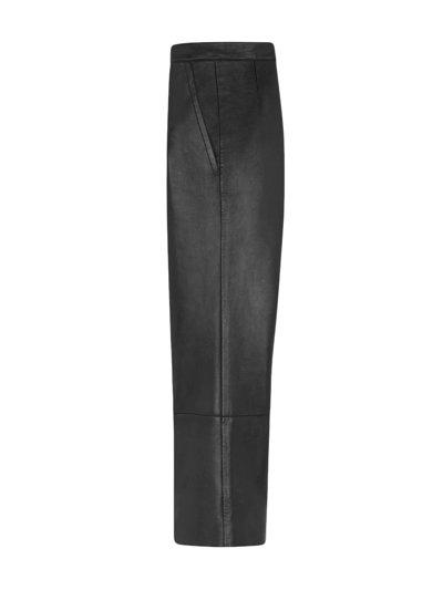Saint Laurent Black Leather Cropped Cut Pant In Black