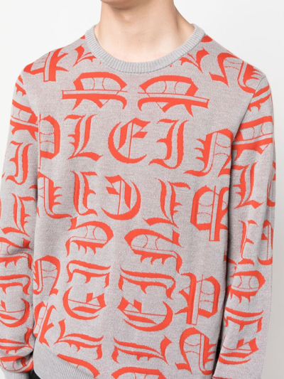Shop Philipp Plein Logo-embroidered Crew Neck Sweater In Grey