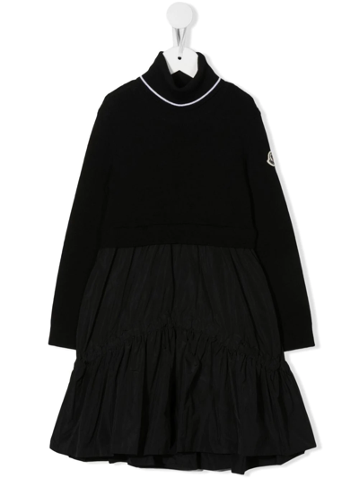 Shop Moncler Long-sleeve Mock Neck Wool Knit Dress In Black