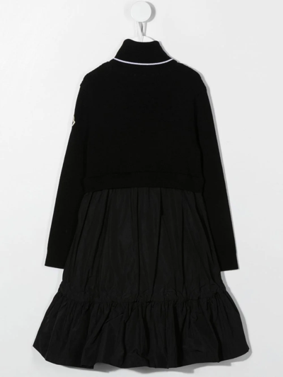 Shop Moncler Long-sleeve Mock Neck Wool Knit Dress In Black