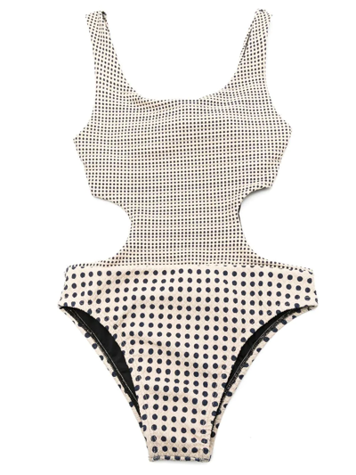 Amir Slama Cut-out Textured One-piece In Neutrals