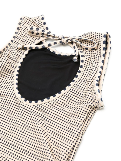 Shop Amir Slama Spot-print Peplum Swimsuit In Neutrals