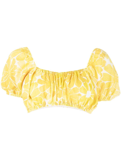 Faithfull The Brand Harlow Cropped Floral-print Linen Top In Yellow