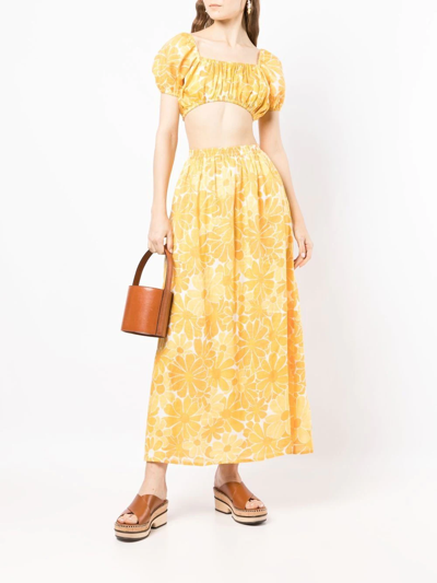 Faithfull The Brand Harlow Cropped Floral-print Linen Top In Yellow