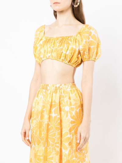 Faithfull The Brand Harlow Cropped Floral-print Linen Top In Yellow