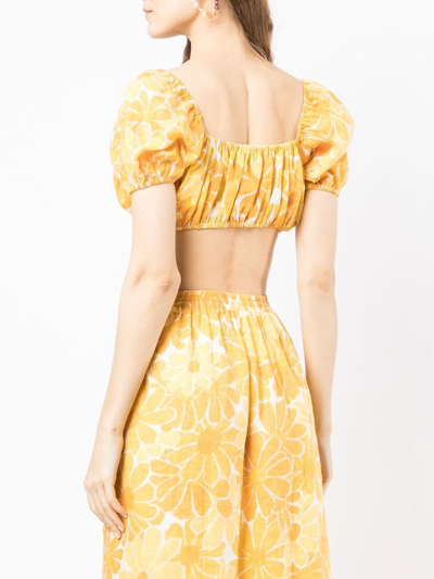 Faithfull The Brand Harlow Cropped Floral-print Linen Top In Yellow