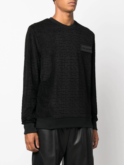 Shop Balmain Monogram Velvet Sweatshirt In Black