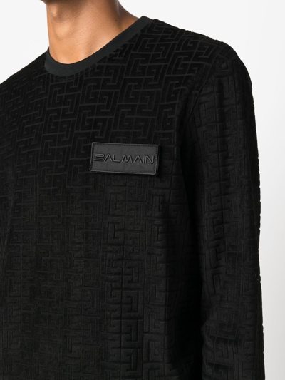 Shop Balmain Monogram Velvet Sweatshirt In Black