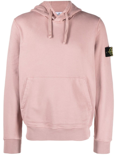 Shop Stone Island Logo-patch Cotton Hoodie In Pink