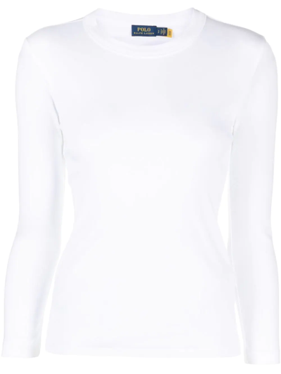 Shop Polo Ralph Lauren Long Sleeved Cotton T-shirt In White