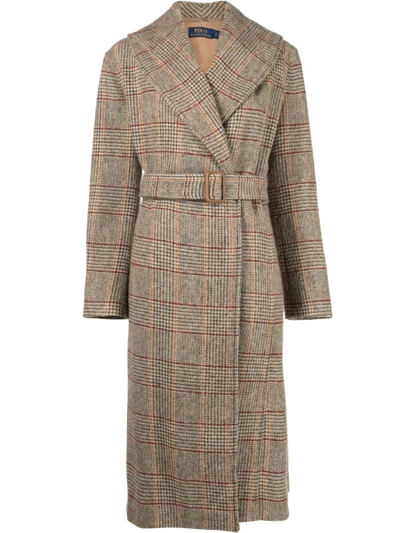 Shop Polo Ralph Lauren Check-patterned Wool Coat In Brown