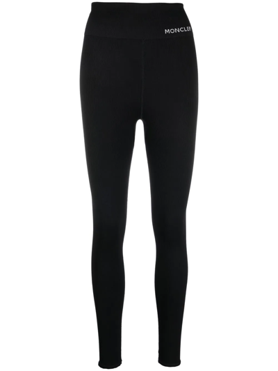 Shop Moncler Logo-print High-waist Leggings In Black