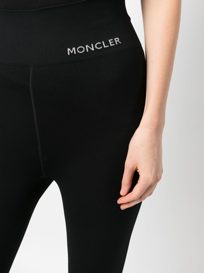 Shop Moncler Logo-print High-waist Leggings In Black