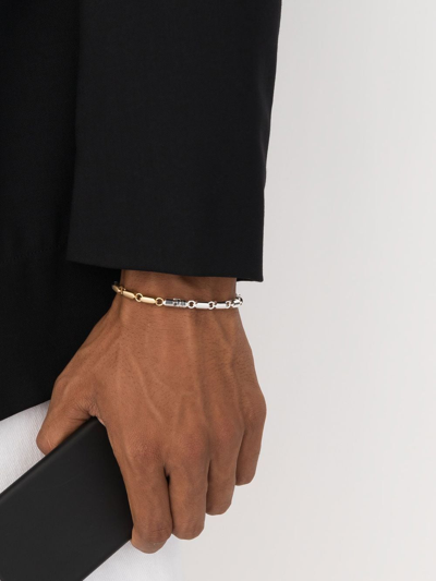 Le Gramme 18kt Yellow Gold And Sterling Silver Le 27g Segment Brushed Bracelet In Silver