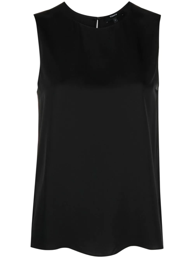 Theory Black Crewneck Top With Ruched Details On The Front In Black