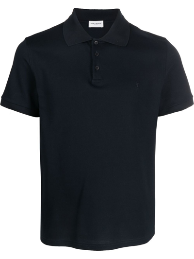 Saint Laurent Men's Piquet Cotton Polo Shirt In Blue