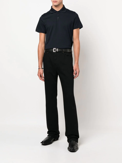 Shop Saint Laurent Short-sleeve Cotton Polo Shirt In Blue