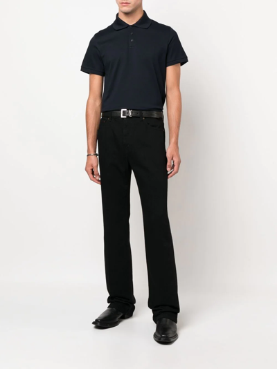 Saint Laurent Men's Piquet Cotton Polo Shirt In Blue