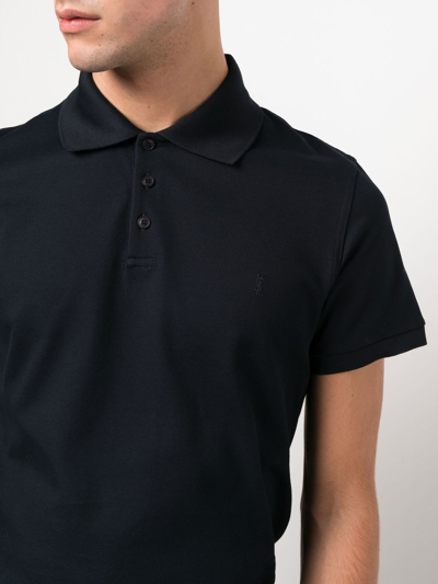 Saint Laurent Men's Piquet Cotton Polo Shirt In Blue