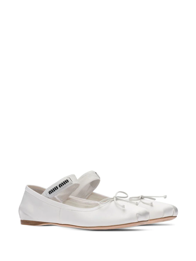 Miu Miu Leather Mary Jane Ballerina Flats In Bianco