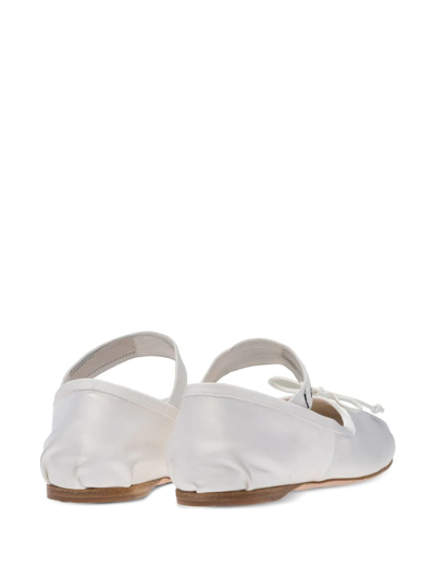 Miu Miu Leather Mary Jane Ballerina Flats In Bianco