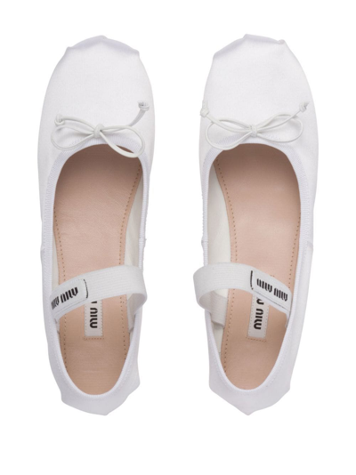 Miu Miu Leather Mary Jane Ballerina Flats In Bianco
