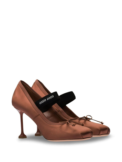 Shop Miu Miu 85mm Ballerina-toe Satin Pumps In Brown