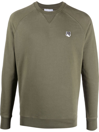 Shop Maison Kitsuné Logo-patch Crew-neck Sweatshirt In Green