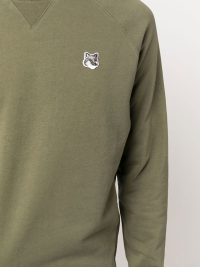Shop Maison Kitsuné Logo-patch Crew-neck Sweatshirt In Green