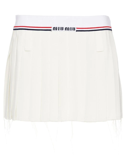 Shop Miu Miu Sablé Pleated Mini Skirt In White