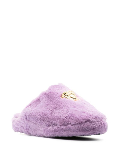 Shop Versace Medusa Faux-fur Slippers In Purple