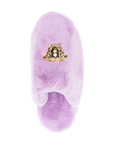 Shop Versace Medusa Faux-fur Slippers In Purple