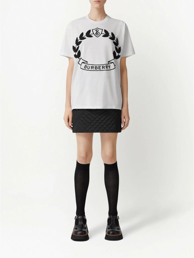Shop Burberry Logo-embroidered Cotton T-shirt In White