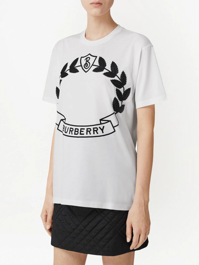 Shop Burberry Logo-embroidered Cotton T-shirt In White