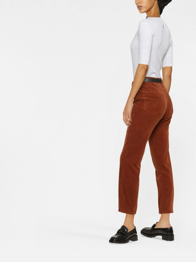 Shop Mother Cropped Corduroy Trousers In Brown
