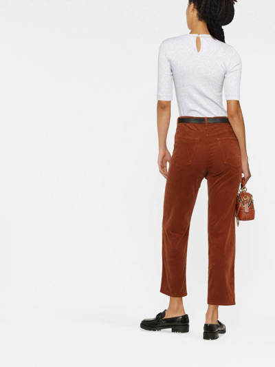 Shop Mother Cropped Corduroy Trousers In Brown