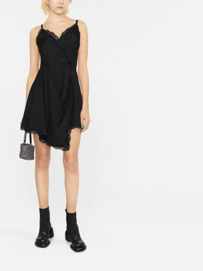 Shop Alexander Mcqueen Lace-trim Asymmetric Mini Dress In Black
