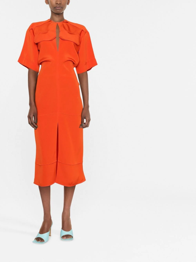 Shop Victoria Beckham Arancione Cut-out Midi Dress In Orange