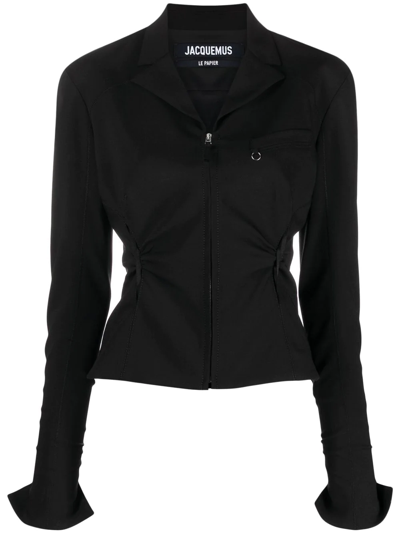 Shop Jacquemus Neru Cut-out Zip-up Fitted Jacket In Black