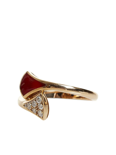Pre-owned Bvlgari 18kt Rose Gold Divas Dream Diamond And Carnelian Ring In Pink