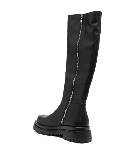 Shop Versace Jeans Couture Baroque-buckle Knee-high Boots In Black