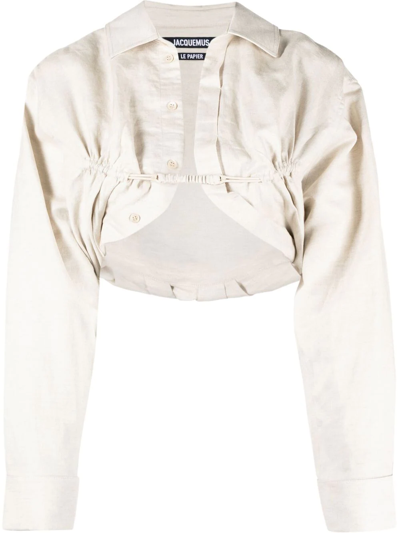 Shop Jacquemus Cropped Long-sleeve Blouse In Neutrals