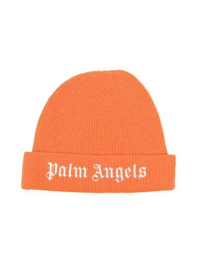 Shop Palm Angels Logo Embroidered Beanie In Orange