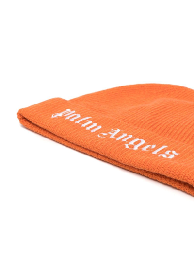 Shop Palm Angels Logo Embroidered Beanie In Orange
