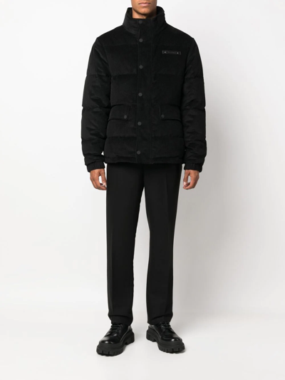 Shop Billionaire Corduroy-detail Down Jacket In Black