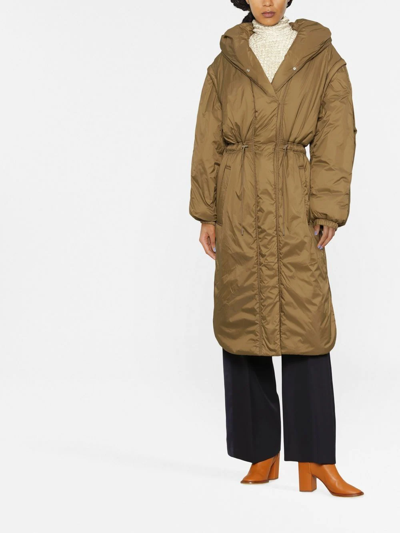 Isabel Marant Padded Hooded Long Coat In Green