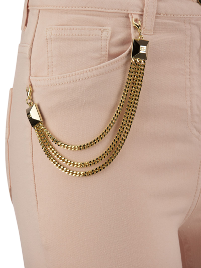 Shop Elisabetta Franchi Skinny Jeans With Chain And Stud Charm In Pink Baby