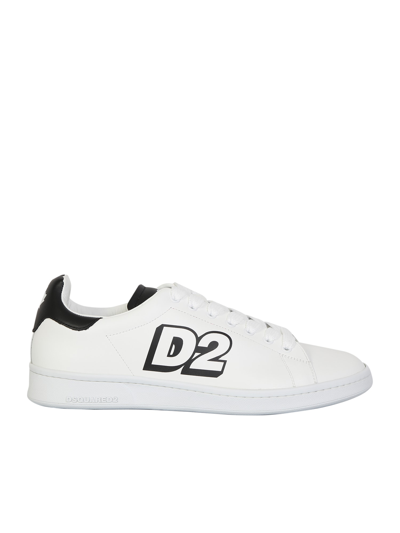 Dsquared2 Low Lace-up Sneakers With Printed Logo In White