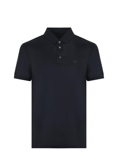 Shop Emporio Armani Logo Printed Short Sleeved Polo Shirt In Blu