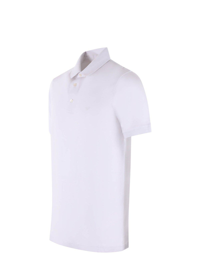 Shop Emporio Armani Logo Printed Short Sleeved Polo Shirt In Bianco